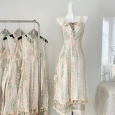 BXOXO - summer inspo Summer Sleeveless Floral Print Sling Party Dress Women Splicing Design Elegant High Waist Suspenders Long Dress Holiday Style