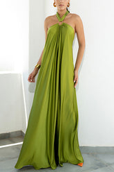 BXOXO - Classy and Fabulous Satin Halter Backless Maxi Dress