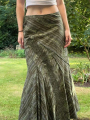 Vintage Print Irregular Pleated Bow Midi Skirt