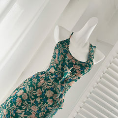 BXOXO - summer inspo Holiday Style Floral Print Suspender Dress Women Fashion Slim Maxi Dresses 2025 Summer Chic Female Beach Party Club Robe