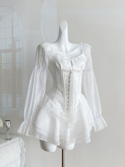 BXOXO party look inspos White French Elegant Evening Party Dress Women Casual Sexy Lace Puffed Sleeve Short Robe Summer Korean Y2k Sweet Mini Dress Chic