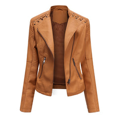 2000s fashion European Size New Spring and Autumn Women's Leather Jacket Women's Short Jacket Slim Thin Leather Jacket Women's Motorcycle Clothing