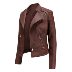 2000s fashion European Size New Spring and Autumn Women's Leather Jacket Women's Short Jacket Slim Thin Leather Jacket Women's Motorcycle Clothing