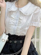 BXOXO Kawaii Lolita White Blouses Women Cutecore Lace Tops Ruffle Shirts Vintage Puff Sleeve Japanese Preppy Style Sweet Tops