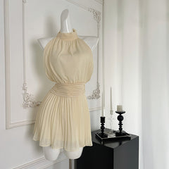 BXOXO - summer inspo Fashion Gentle Style Sleeveless Dress For Women Sexy Halter Neck Waist-fitted Short Dress Summer New