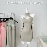 BXOXO - summer inspo Chic Design Party Dress Solid Color Knitted Elastic Cool Simple Women Dress Sexy HSpice Girls Hollow Suspender Dress