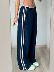 BXOXO - summer inspo Sweetown Side Zipper Split Contrast Stripe Loose Casual Women Straight Leg Pants Y2K Baggy Trousers