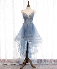 BXOXO DRESS TO IMPRESS Blue Sweetheart Tulle Lace High Low Prom Dress, Blue Homecoming Dress