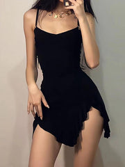 BXOXO - Ruffle Asymmetrical Ruched V-Neck Mini Dress