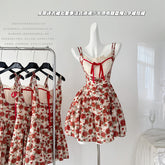 BXOXO - summer inspo Elegant Flower Print Suspender Dress Women Fashion Off Shoulder Backless Temperament Dresses Chic Party Club Vestidos