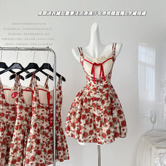 BXOXO - summer inspo Elegant Flower Print Suspender Dress Women Fashion Off Shoulder Backless Temperament Dresses Chic Party Club Vestidos