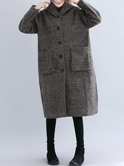 BXOXO Loose Plaid Woolen Hood Coat