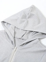 Solid Hooded Zip Up Long Sleeve Maxi Dress