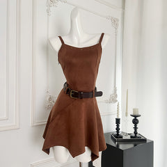 BXOXO - summer inspo Spicy Girl Retro Sleeveless Dress Fashion Slimming Suspender Dresses Women Sexy Backless Irregular Short Sling Dress