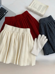 BXOXO Autumn Korean Gentle Elegant Loose 3 Piece Set Women Knitt Heart Button Cardigan+Scarf+Elastic Waist Pleated Skirts Casual Suit