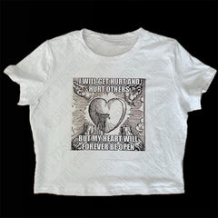 Bxoxo Women's crop tops punk gothic harajuku aesthetic street hip hop fashion all-match summer geometric pattern print slim crop tops