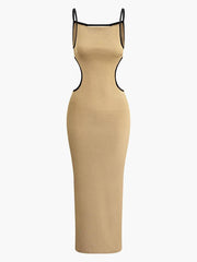 Contrast Cut Out Backless Slip Maxi Dress
