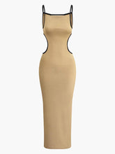 Contrast Cut Out Backless Slip Maxi Dress