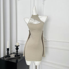 BXOXO - summer inspo Chic Design Party Dress Solid Color Knitted Elastic Cool Simple Women Dress Sexy HSpice Girls Hollow Suspender Dress