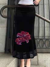 BXOXO - Vintage Floral Print Double-Layer Mesh Maxi Skirts