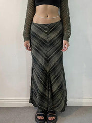 Vintage V Shape Striped Print Low Rise Maxi Skirt