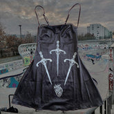 Bxoxo Y2K Women Dress vintage Fashion Gothic Aesthetic Streetwear Chic Punk Harajuku Emo Girl Sexy Slim Women V-Neck black Dress rock