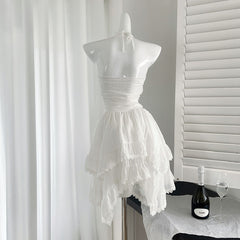 BXOXO - summer inspo Sexy Halter Ruffles Hem Irregular Mini Dress Women Y2K Sleeveless Slim Fit Short Dresses 2025 Summer Chic Party Vestido