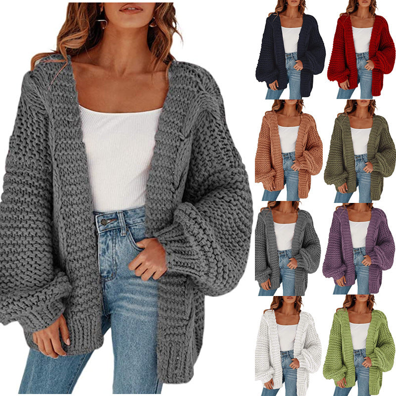 90s fashion Autumn and Winter New Loose Casual Lantern Long-Sleeved Cardigan Sweater Coat for Women