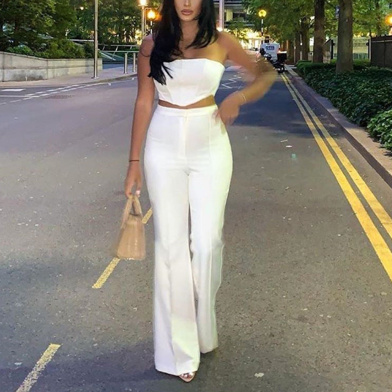 outfit Sexy Tube Top High-Grade Sexy Women's Fashion All-Match Slimming Long Leg Top Trousers Suit