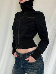 BXOXO - summer inspo Korean Street Style Black Zip Up Turtleneck Slim Long Sleeve Bomber Jackets For Women Autumn New Fashion Gothic Outwears