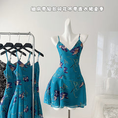 BXOXO - summer inspo Floral Suspender Women Dress 2025 Summer New Chic Design Sexy Spicy Girl Casual Sleeveless Dress Seaside Vacation Style