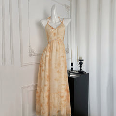 BXOXO - summer inspo Sexy V-Neck Suspender Dress Summer Holiday Fashion Backless A Line Strap Dress Fairy Seaside Beach Maxi Dress