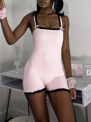 BXOXO - summer inspo Contrast Lace Patchwork Square Collar Skinny Sexy Straps Rompers Womens Playsuits Sweet Cute Y2K Clothing