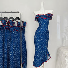 BXOXO - summer inspo Off Shoulder Sexy Flower Print Dress For Women Summer New Elegant Long Dresses Backless Bodycon Dress Vestidos