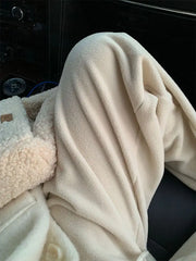 BXOXO Baggy Fleece Pants for Women Wide Leg Brushed Trousers Warm Casual Korean Fashion Winter Sweatpants Oversized Lamb Wool