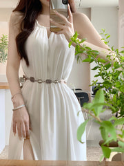 BXOXO party look inspos 2025 Summer Beach White Midi Dress Women Casual Sleeveless Slim Even Party Dress Office Lady Elegant Formal Dress Korean Chic