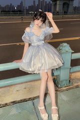 BXOXO - Gradient Gorgeous Bowknot Strawberry Princess Hanayome Short Sweet Lolita Jsk Dress 4 Colors