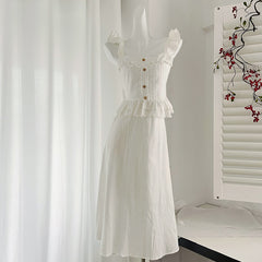 BXOXO - summer inspo 2025 Summer New Lace Stitching Camisole Top Sweet Long Skirt Two Piece Sets Women Square Neck Top A-line Skirt Suit