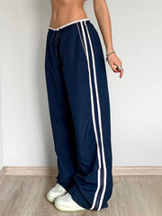 BXOXO - summer inspo Sweetown Side Zipper Split Contrast Stripe Loose Casual Women Straight Leg Pants Y2K Baggy Trousers