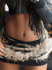 BXOXO - summer inspo Faux Fur Spliced Pu Fashion Women’s Belts Chic All-Match Khaki Y2k Retro Wild Style Accessorie Exquisite