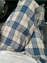BXOXO Harajuku Plaid Pants Women Casual Wide Vintage Korean Style White Checked Trouser Thin Home Pants Chic Female Streetwear