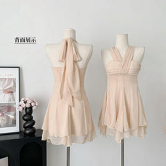 BXOXO - summer inspo Dresses For Women 2025 Skinny Waist Small A Skirt Open Back Off-the-shoulder Halter Neck Irregular Mini Dress