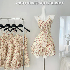 BXOXO - summer inspo Women Dress Summer New Sweet Style Floral Suspender Dress Small Fresh V-neck High Waist Dress Patry Beach Style