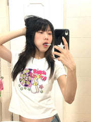 Bxoxo Y2K punk streetwear hip hop vintage chic aesthetic Harajuku women's crop tops cute geometric pattern print rock gothic slim tops