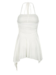 BXOXO - summer inspo Backless Halter Lace Up Sexy Boho Asymmetrical Short Dress For Women Sleeveless Skinny A Line Rave Baddie Vacation Outfits