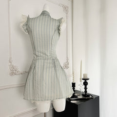 BXOXO - summer inspo Lace Splicing Dress Women Chic Design Sweet Dress 2025 Summer Korean Elegant Fashion Flying Sleeve High Waist Dresses