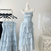 BXOXO - summer inspo Women Elegant Cake Layered Dress Sexy One Shoulder Sleeveless Suspender Dress 2025 Fashion Vacation Style Long Dress