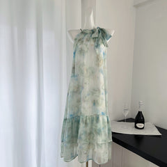 BXOXO - summer inspo Sweet Style Halter Dress Women Backless Sexy Elegant Party Midi Dresses Floral Retro Fairy Dress Print Dress