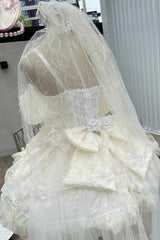 BXOXO - Ivory Ballet Dream Halterneck Ruffle Bowknot Lace Mesh Sweet Lolita Dress