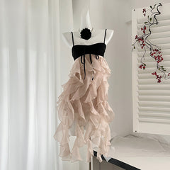 BXOXO - summer inspo Vintage Sweet French Dress Super Fairy Holiday Irregular Ruffles Suspender Dress Stitching Design Fashion Beach Style 2025